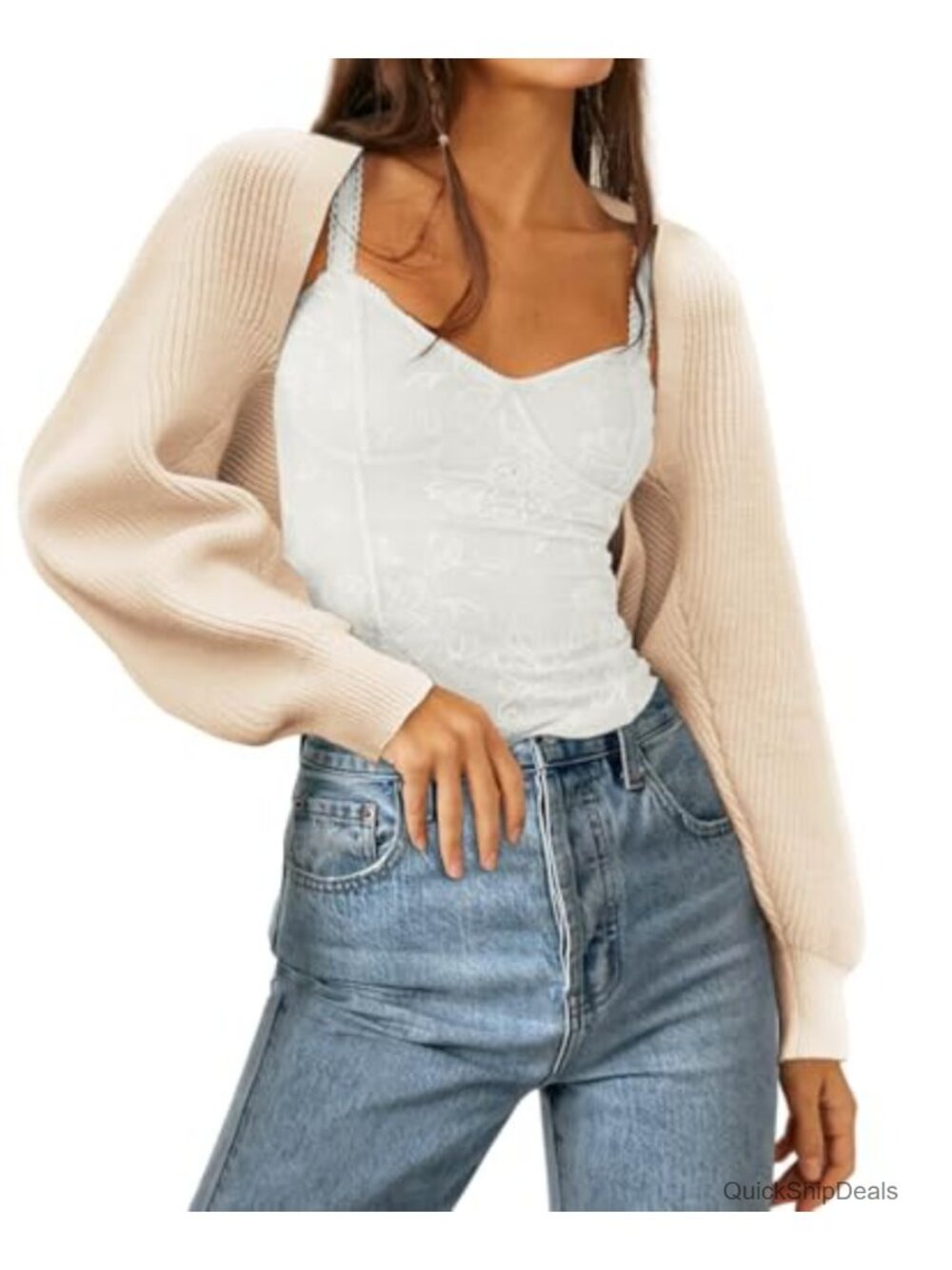 Women's Knit Bolero Shrug Sweater Long Sleeve Open Front Cardigan